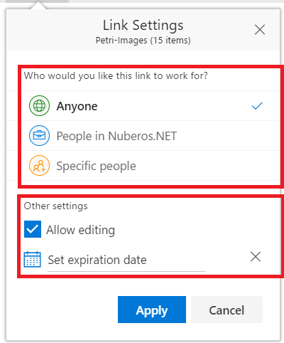 Imagen 3.- Opciones de configuración del enlace.