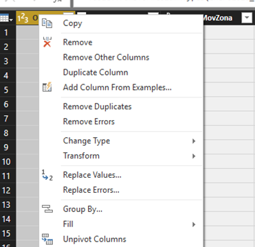 Imagen 2.- Opciones de transformación en Power BI.