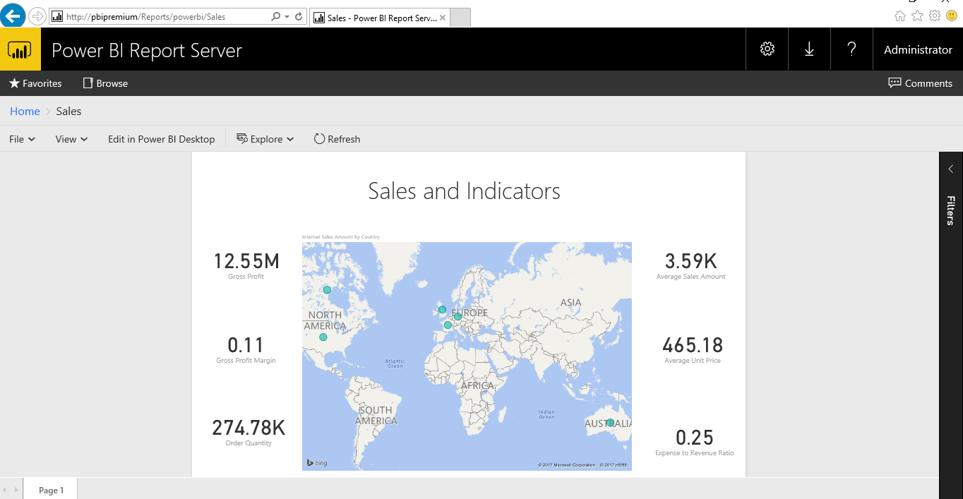Imagen 12.- Visualización del informe de Power BI publicado en Power BI Report Server.