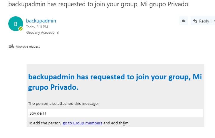Imagen 5.- Solicitud de acceso al Grupo privado.