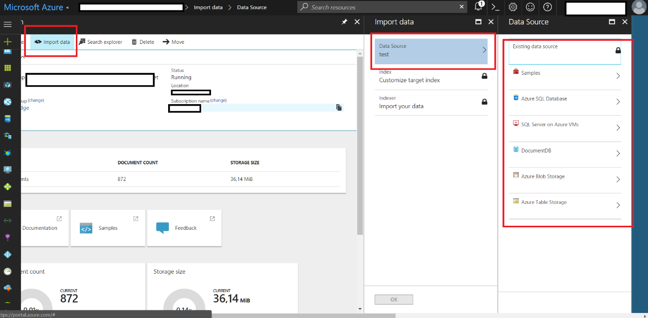 Imagen 3.- Importar datos en Azure Search.
