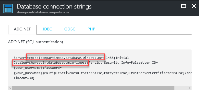 Imagen 4.- Cadena de conexión a la Base de Datos de SQL en Azure.