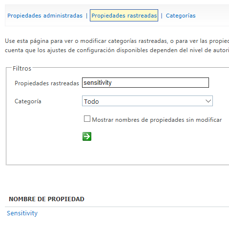 Imagen 32.- Propiedades rastreadas de Sharepoint.