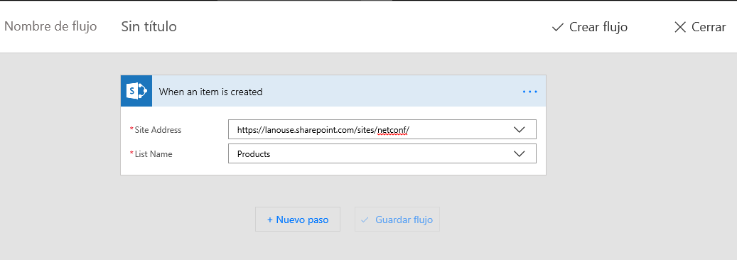 Imagen 3.- Desencadenador de SharePoint.