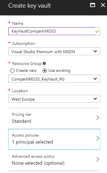 SharePoint y Azure -  Azure Key Vault como depósito de claves para SharePoint