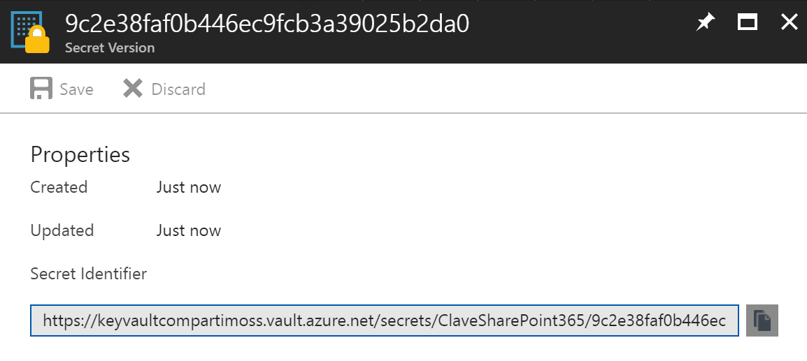 Imagen 4.- URL del secreto en el Key Vault.