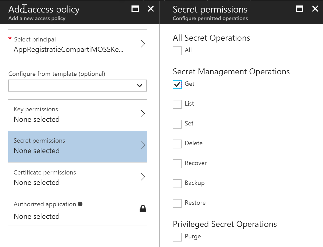 Imagen 9.- Conexión del Registro de la aplicación con el Key Vault.