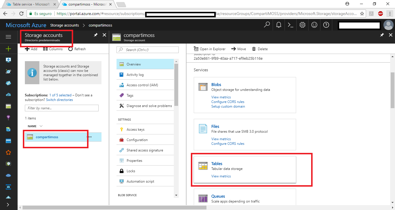 Imagen 3.- Azure Storage.