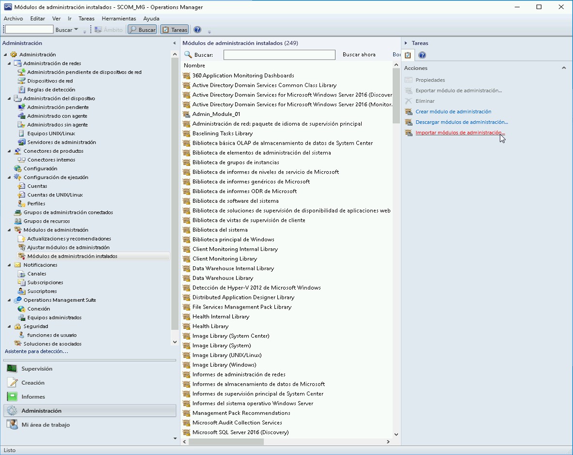 Imagen 3.- Consola de administración de System Center Operations Manager.