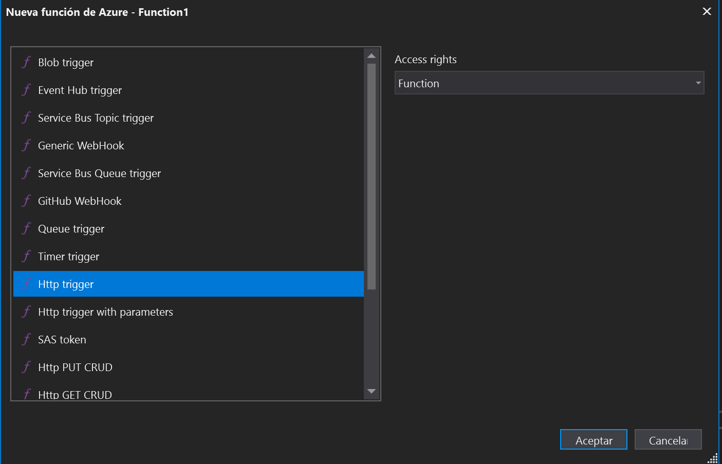 Figura 4.- Azure Functions con Http Trigger.