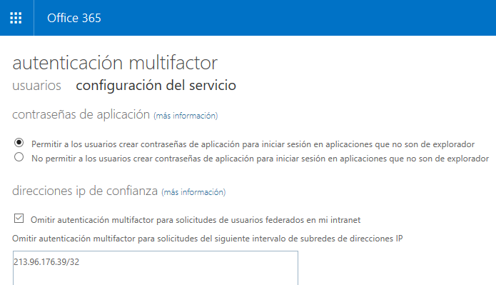 Imagen 5.- Configuración del servicio MFA.