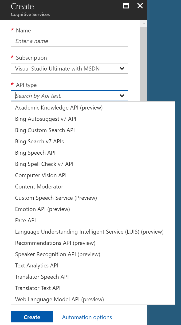 Imagen 2.- Creación del servicio de Text API.