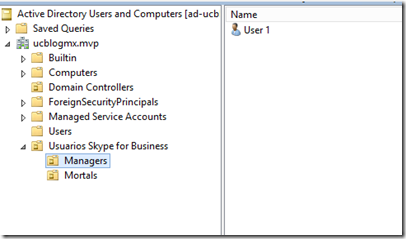 Imagen 6.- Usuario “User 1” miembro de la OU Managers.