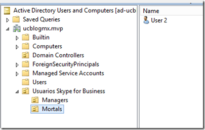  Imagen 7.- Usuario “User 2” miembro de la OU Mortals.