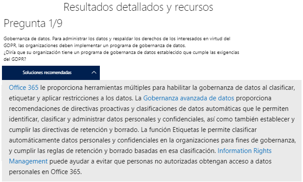Imagen 4.- Herramienta de evaluación GDPR online – resultado.