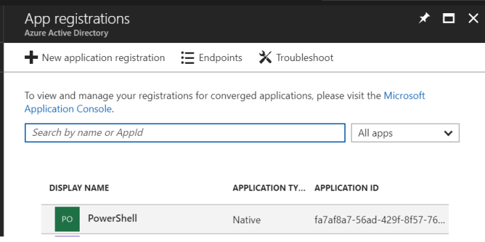 Imagen 5.- Selección de la App en Registro de Aplicaciones.