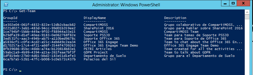 Imagen 4.- Listado de Teams a los que pertenece el usuario.