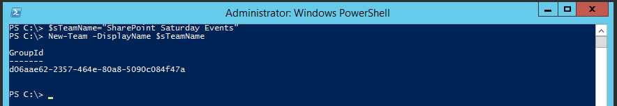 Imagen 6.- Resultado de la ejecución del comando New-Team.