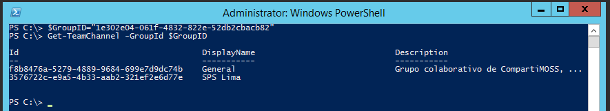 Imagen 7.- Listado de canales en un Team.