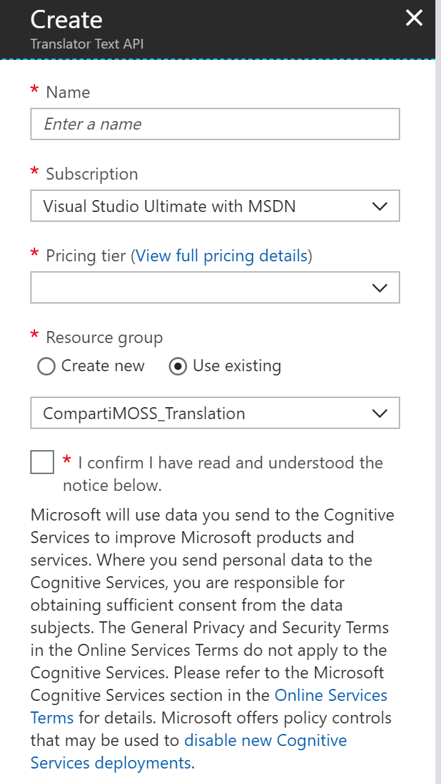 SharePoint y Azure -  El Microsoft Translator API