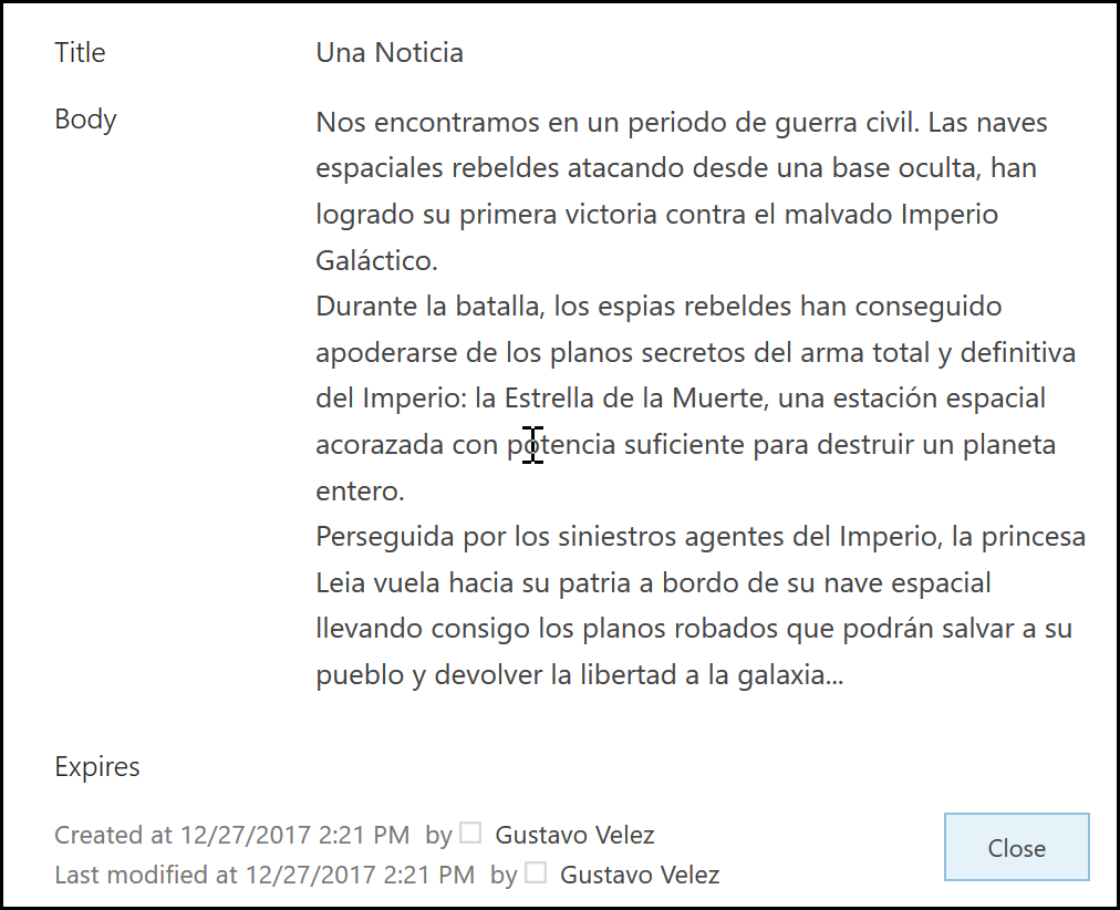 Imagen 2.- Anuncio original y traducido utilizando el servicio de Traducción API.