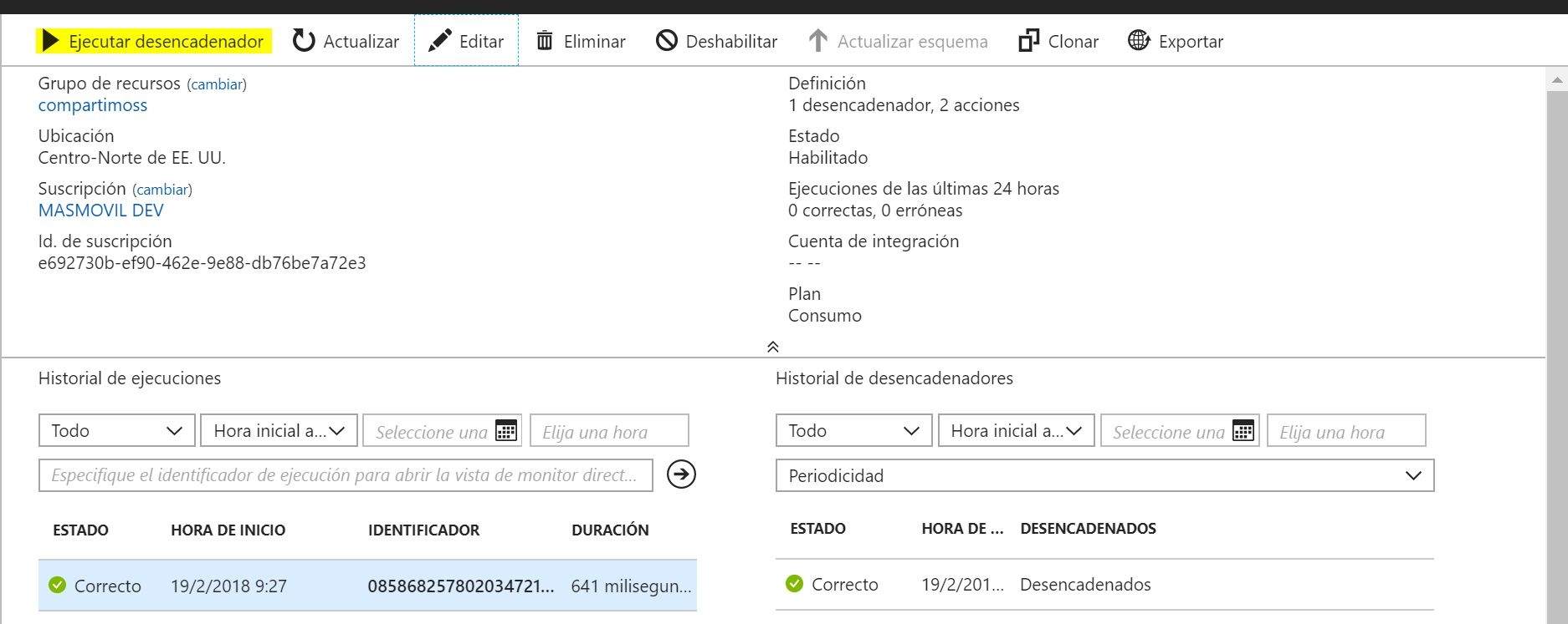 Ilustración 11.- Ejecuciones de tu Logic Apps.