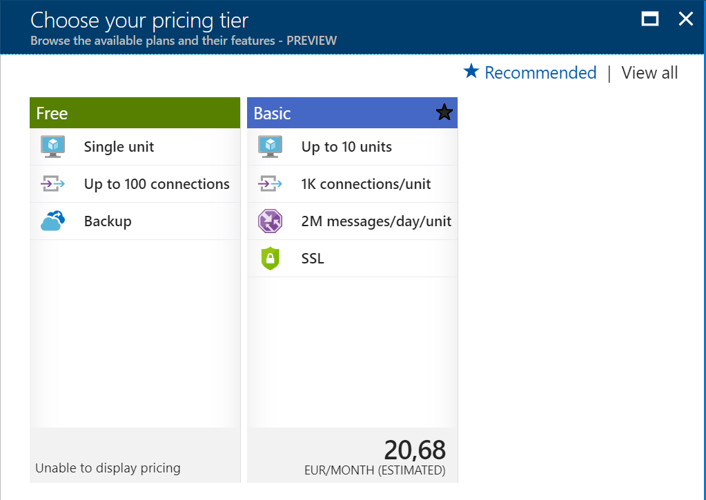 Imagen 13.- Servicio en azure, plan de precios.