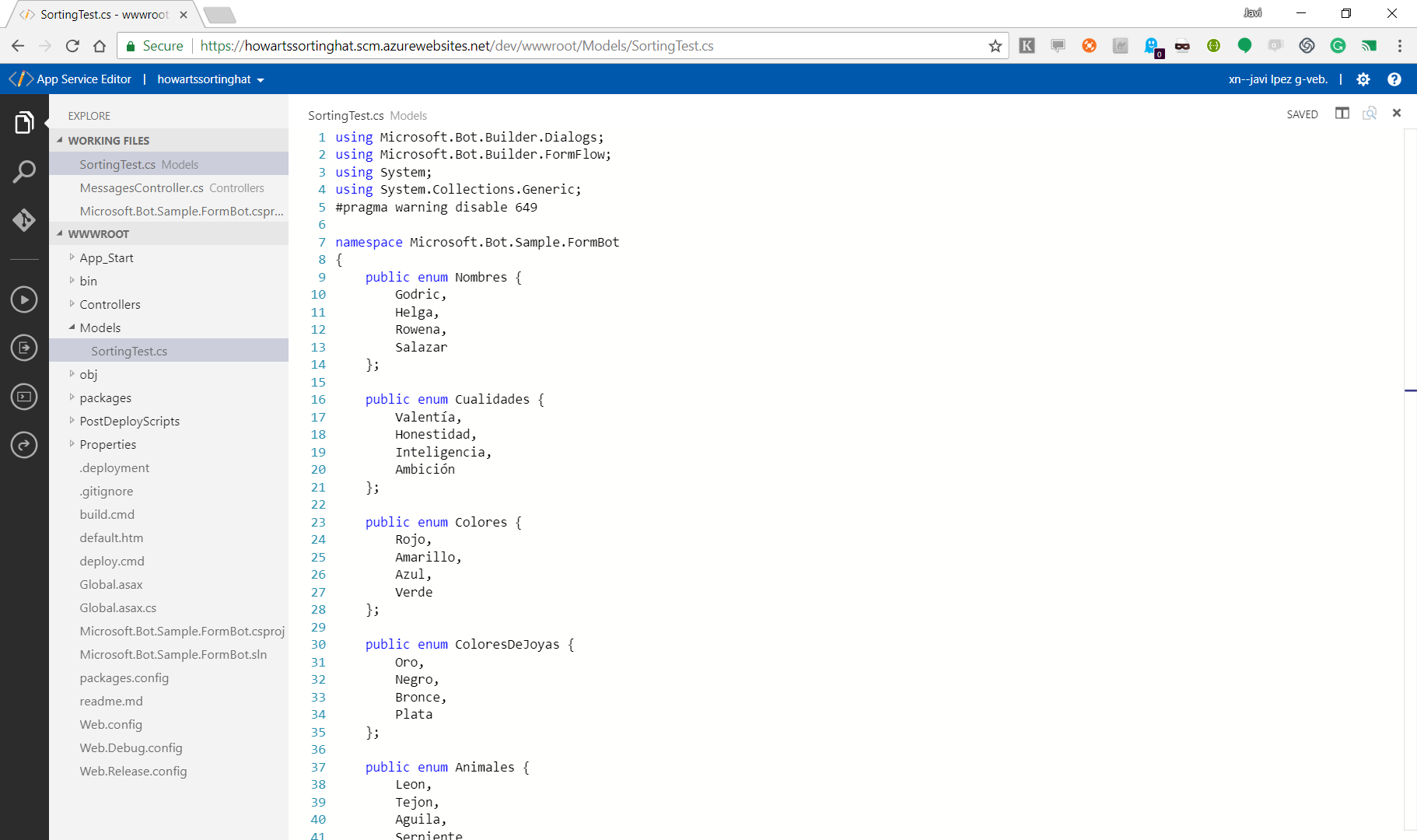 Imagen 2. - Árbol de archivos de la solución con código de modelo.