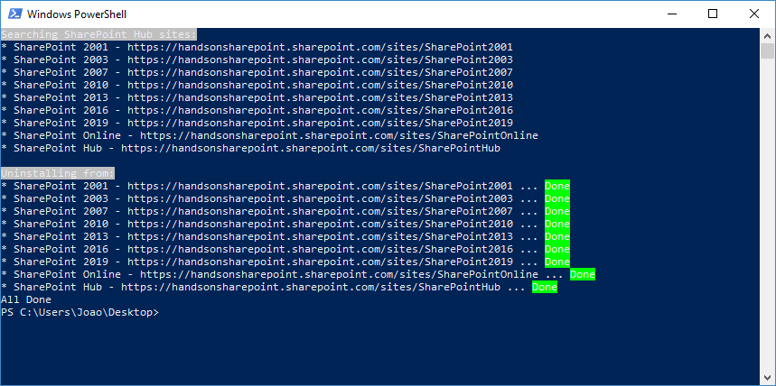 Image 2.- Uninstall Extension from hub sites