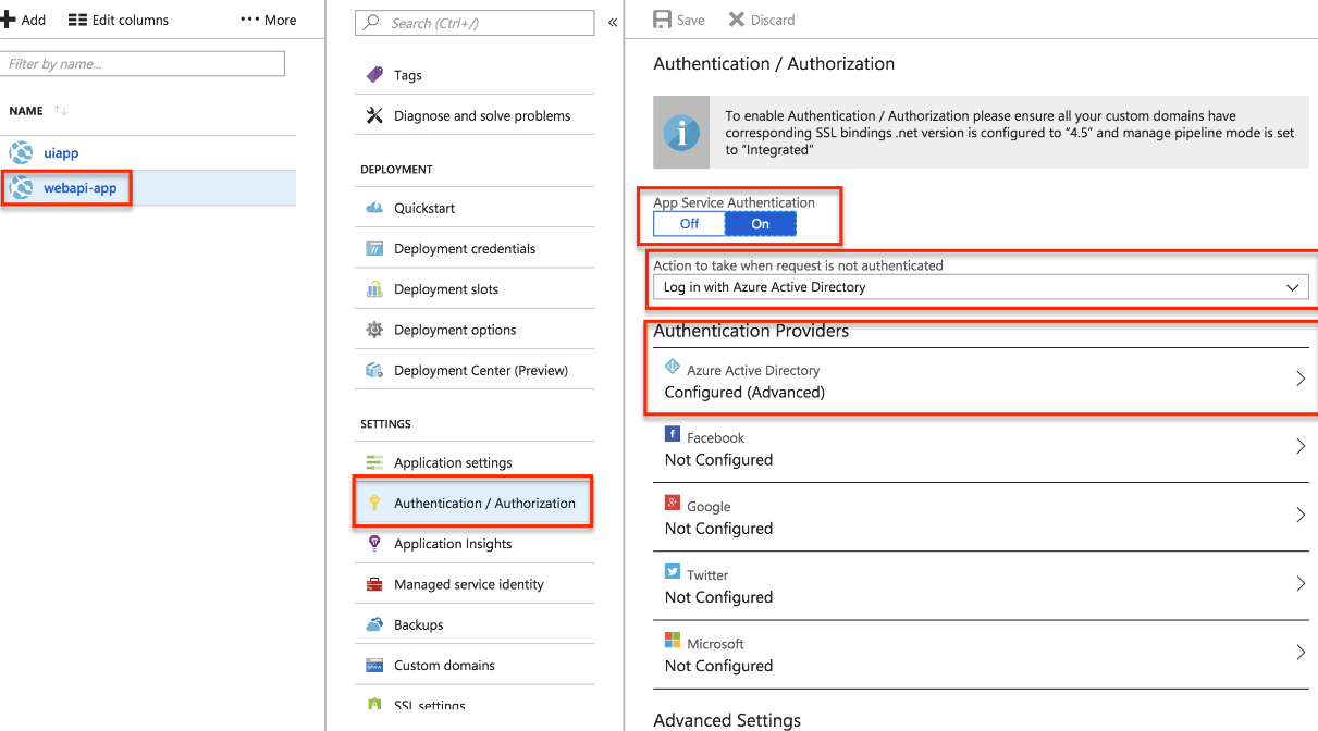 Imagen 7.- Configuración de la autenticación del Web API.