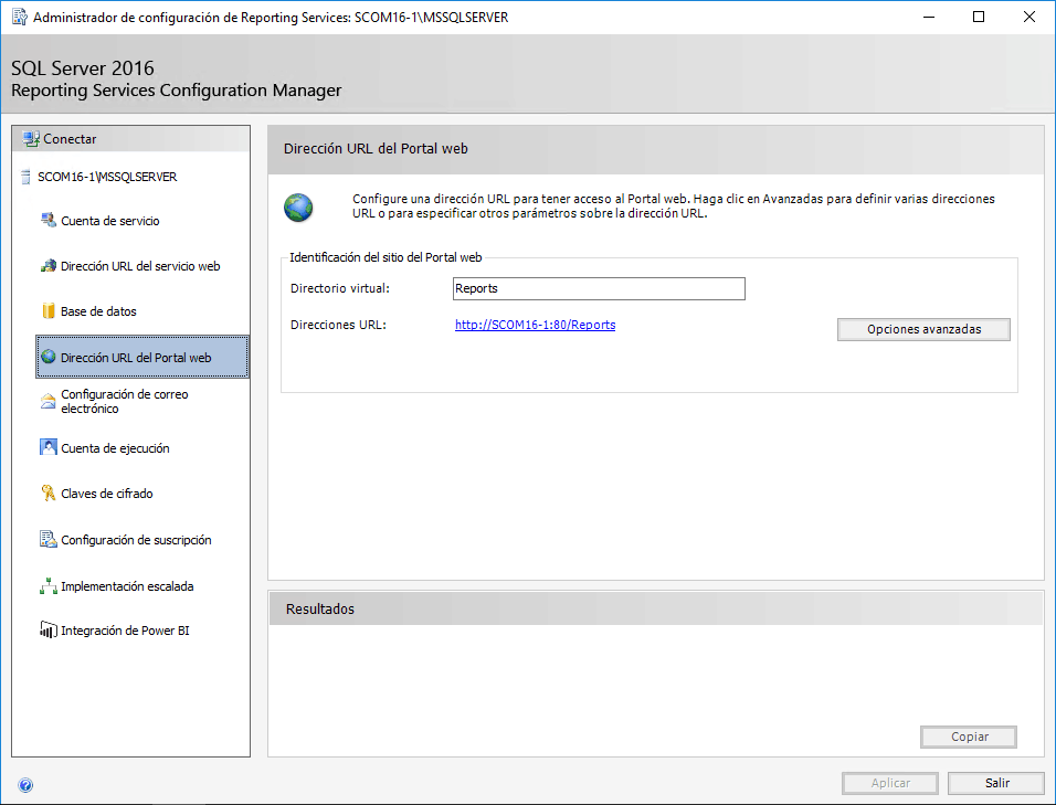 Imagen 7- Configuración de la BD de Reporting Services.