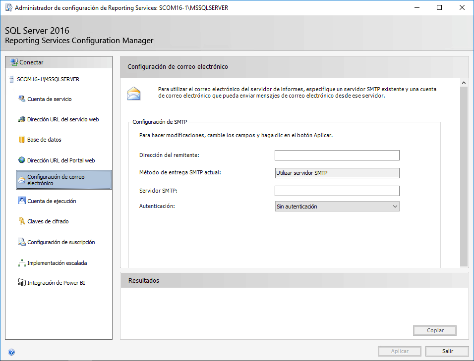 Imagen 8.- Configuración del Sitio Web de Reporting Services.
