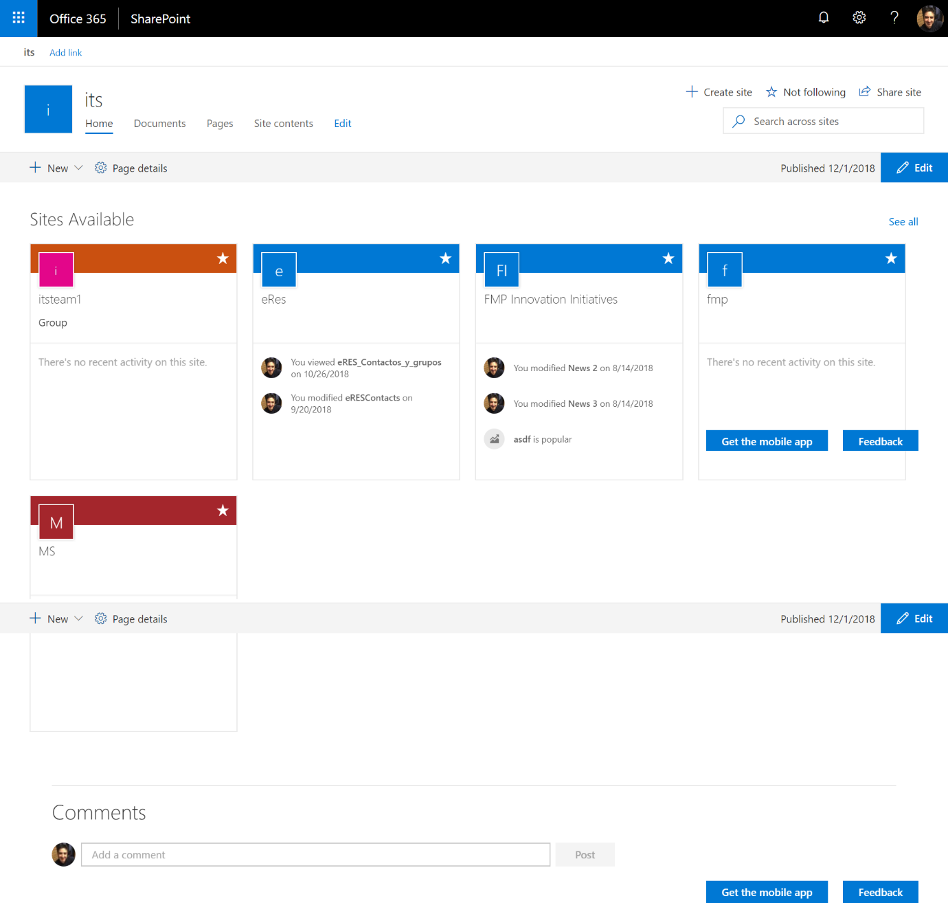Imagen 2.- Hub Site en Office 365.