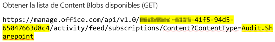 Imagen 4.- Operación para obtener la lista de Content BLOBs disponibles.
