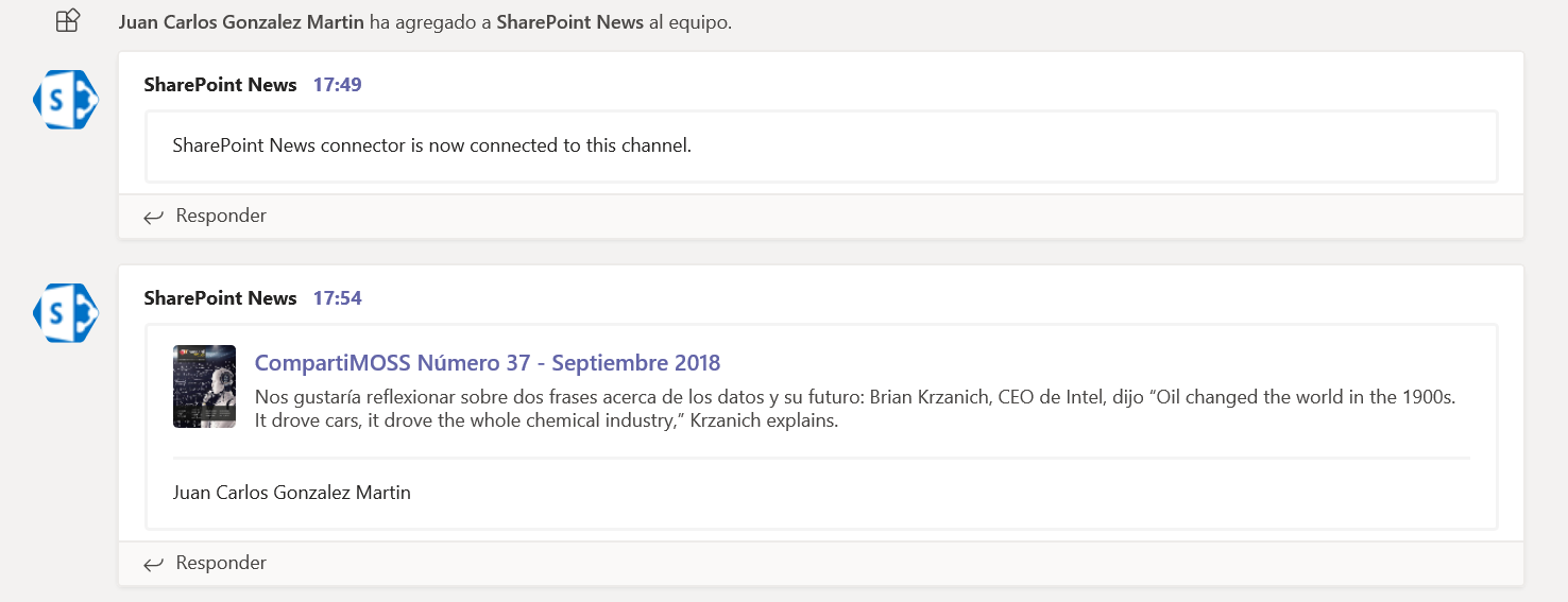 Imagen 11.- Mensaje añadido por el conector cuando se publica una noticia.