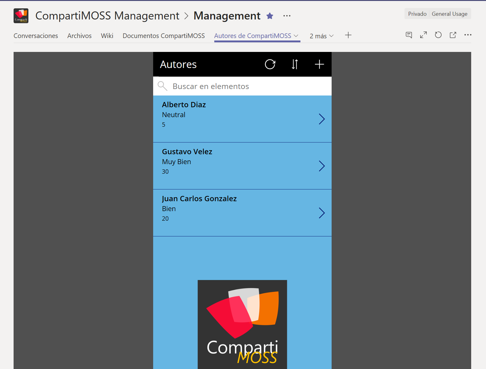 Imagen 12.- Integración de Teams y SPO por medio de PowerApps.