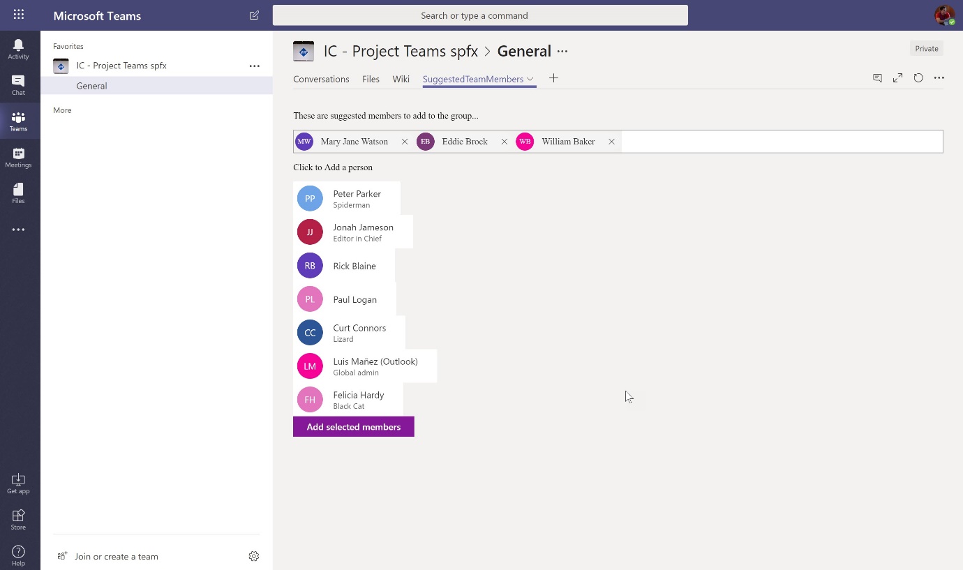 Imagen 1.- Ejemplo de Tab para Microsoft Teams creada con SPFx.