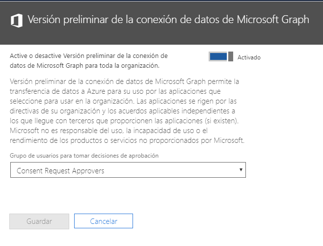 Imagen 2.- Activación de Microsoft Graph Data Connect.