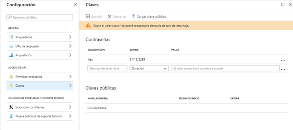 Imagen 6.- Generación de la clave para la aplicación.