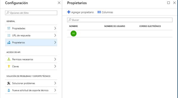 Imagen 7.- Configuración de los propietarios de la aplicación.