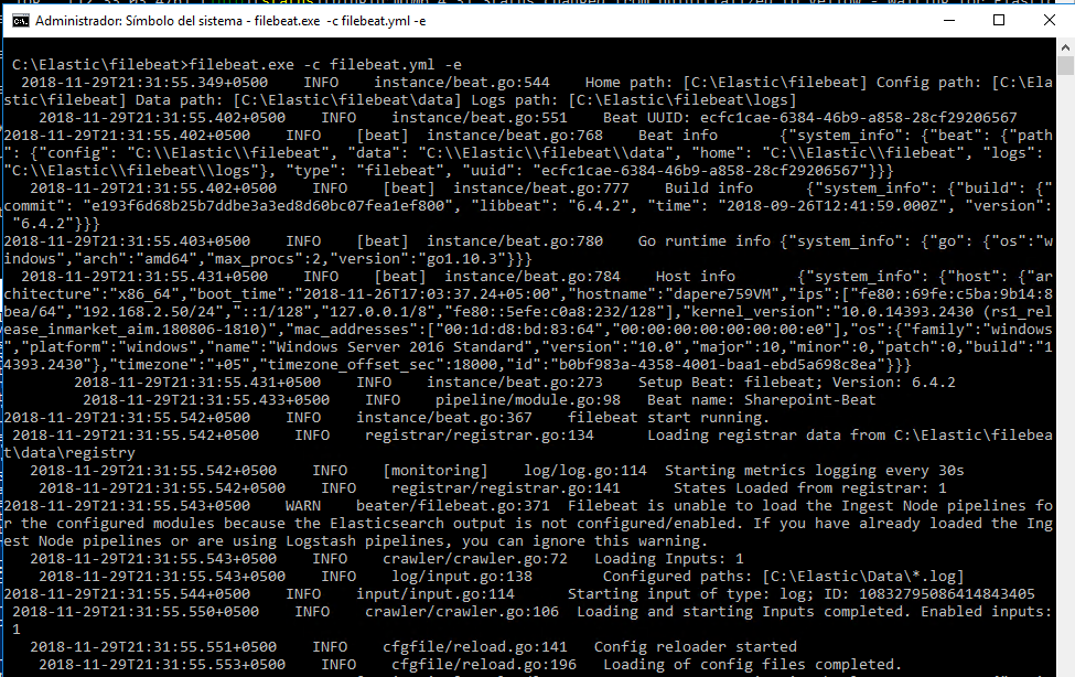 Imagen 4- FileBeat levantado en consola.