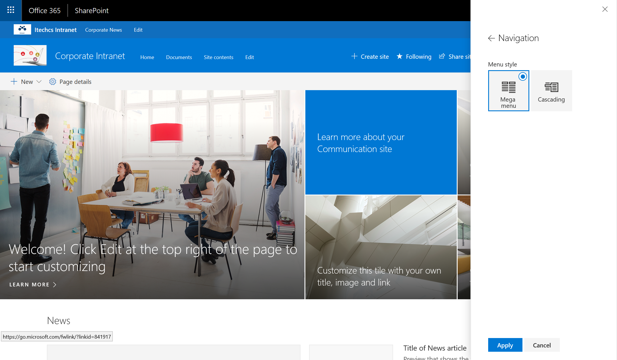 Imagen 4.- Opciones de configuración de la navegación del sitio.