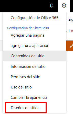 Imagen 5.- Acceso a los diseños de sitios desde el icono de configuración del sitio.