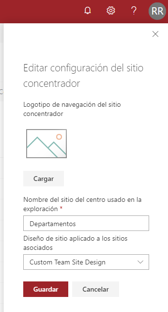 Imagen 9.- Selección del diseño de sitio a aplicar en el Hub.