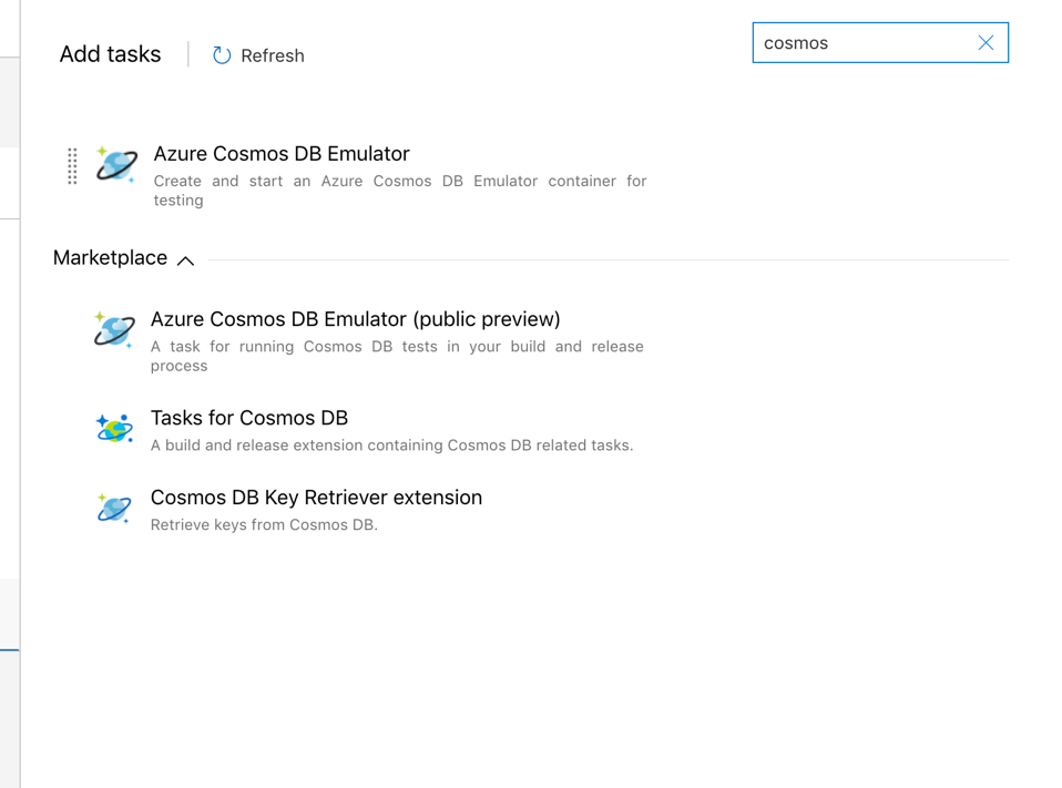 Imagen 2.- Añadiendo la tarea de CosmosDB Emulator al Pipeline.