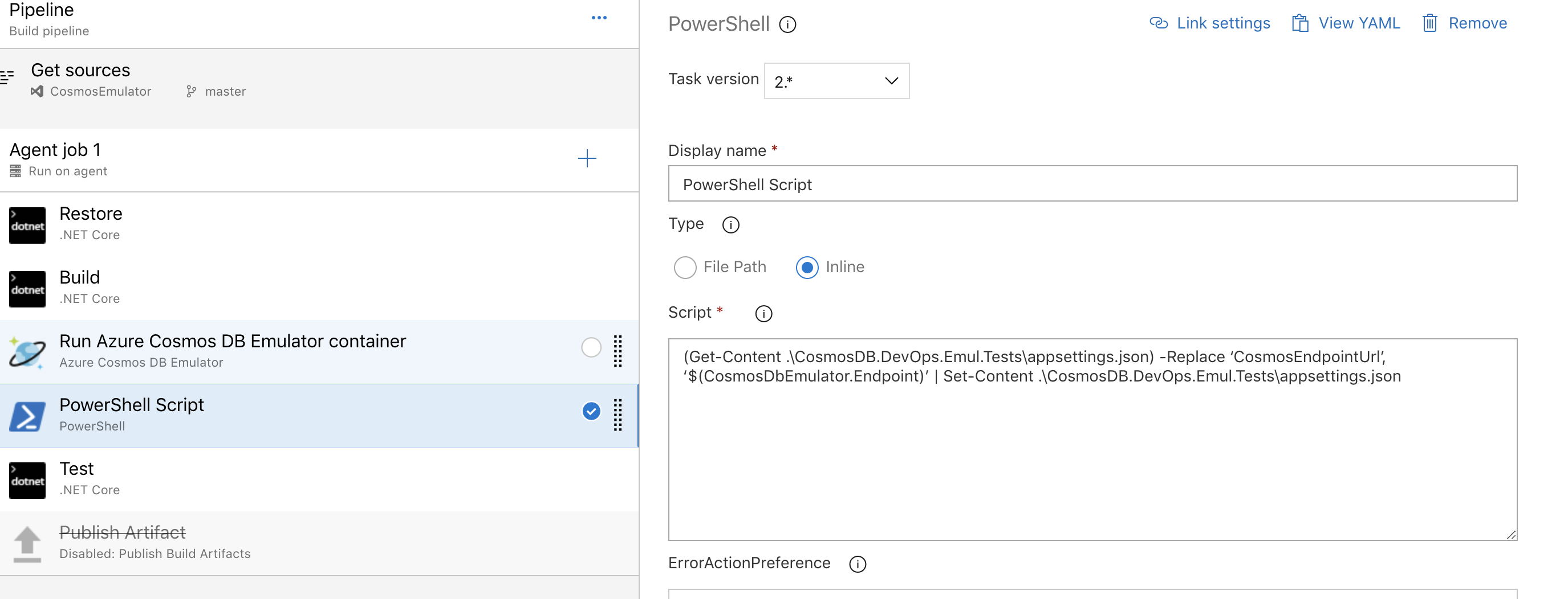 Imagen 4.- Añadiendo la tarea PowerShell que modifica la variable.