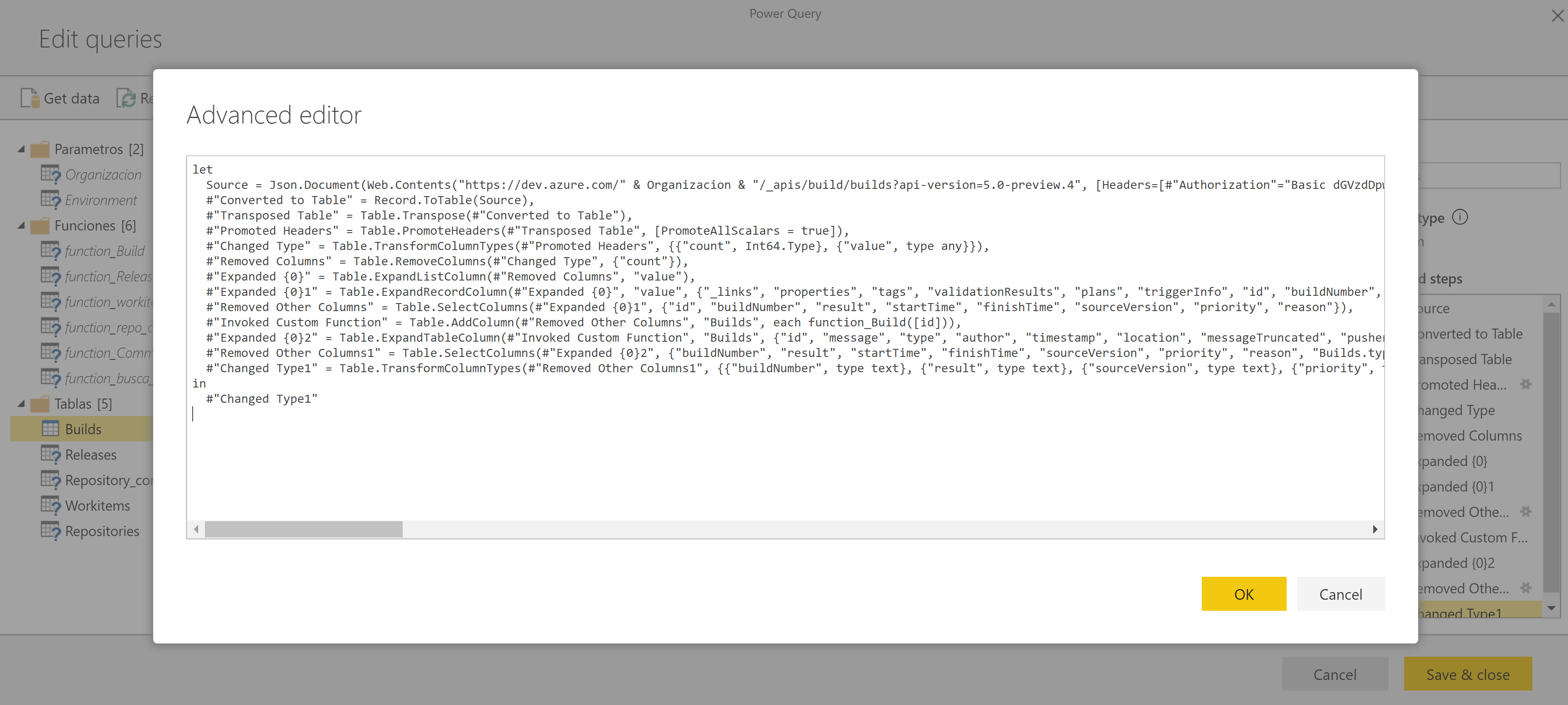 Imagen 8.- Editor avanzado de Power Query.