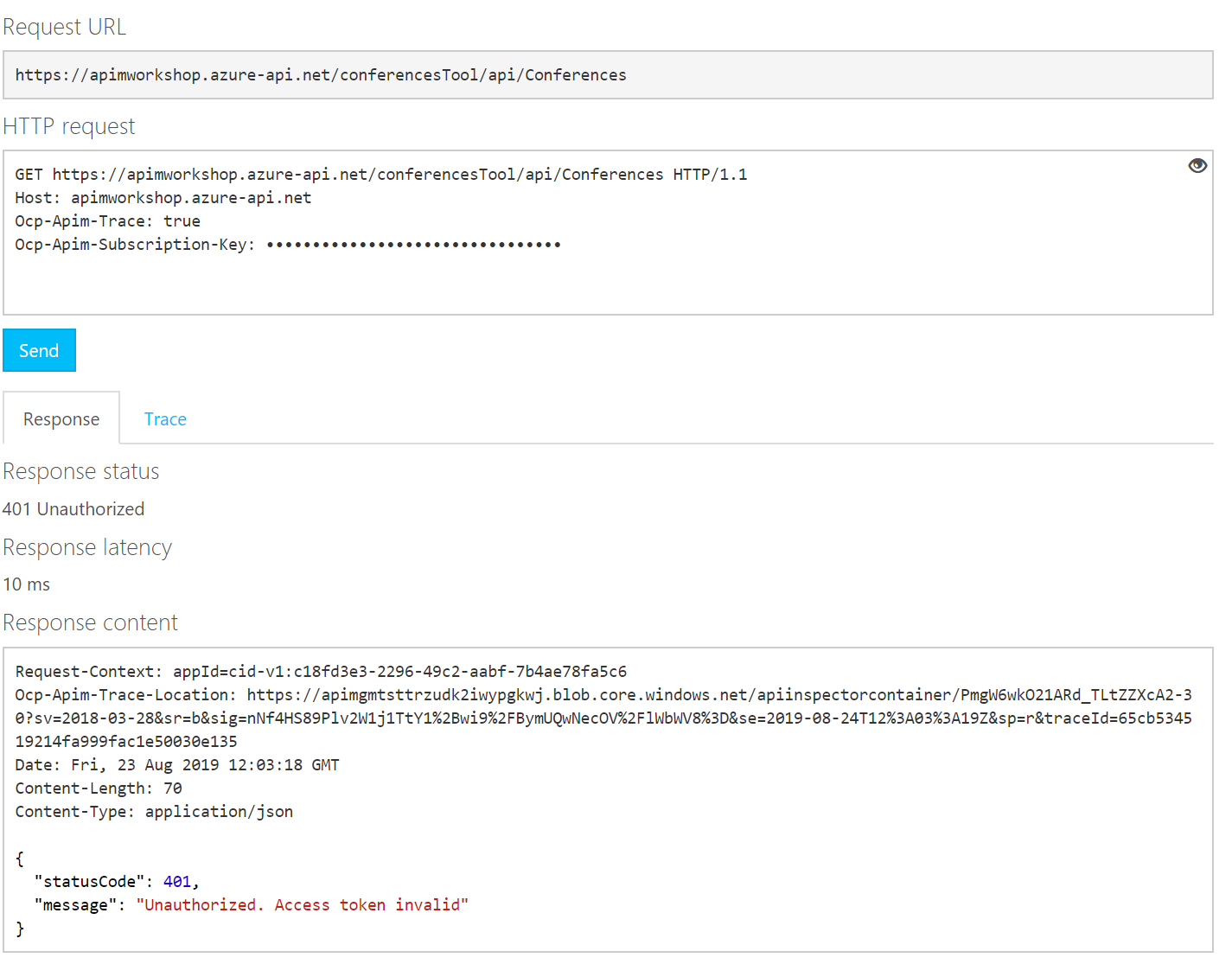 Imagen 16.- Error generado si no se indica el token.