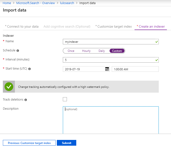 Imagen 3.- Importando datos en Azure Search.