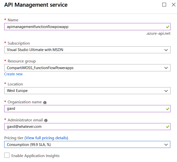 Imagen 3.- Creación del servicio de API Management en Azure